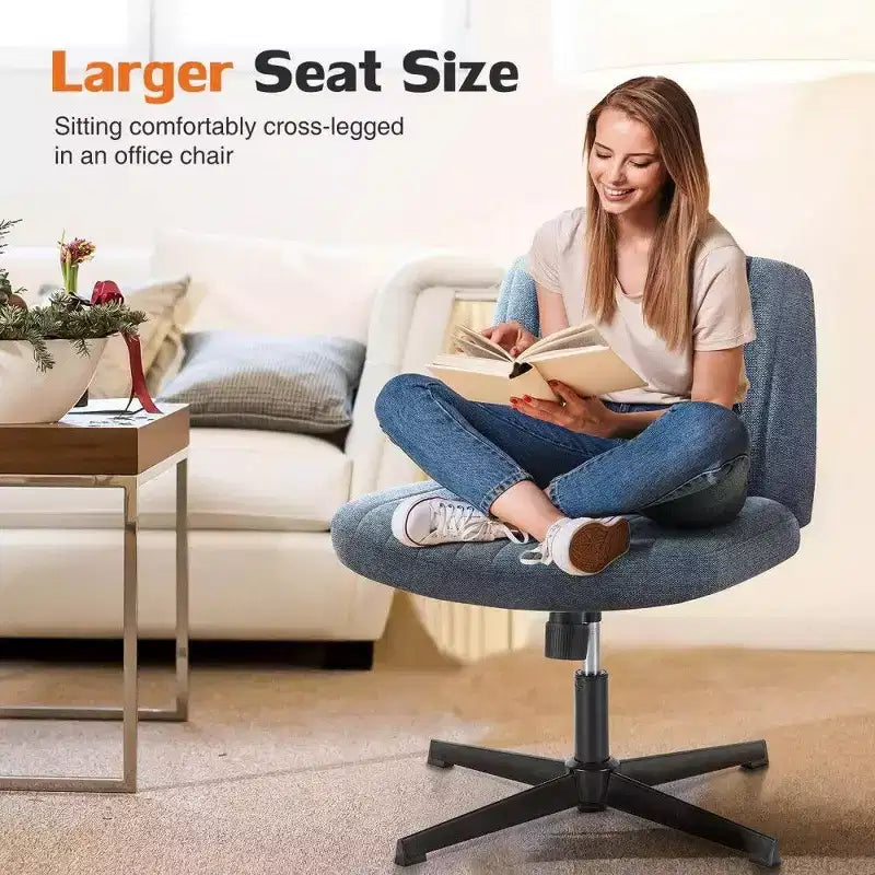 26" Wide Seat Office Chair – No Wheels, Cross-Legged Sitting, 360° Swivel & Rocking, 300 lb