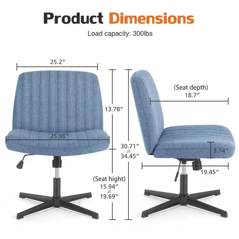 26" Wide Seat Office Chair – No Wheels, Cross-Legged Sitting, 360° Swivel & Rocking, 300 lb