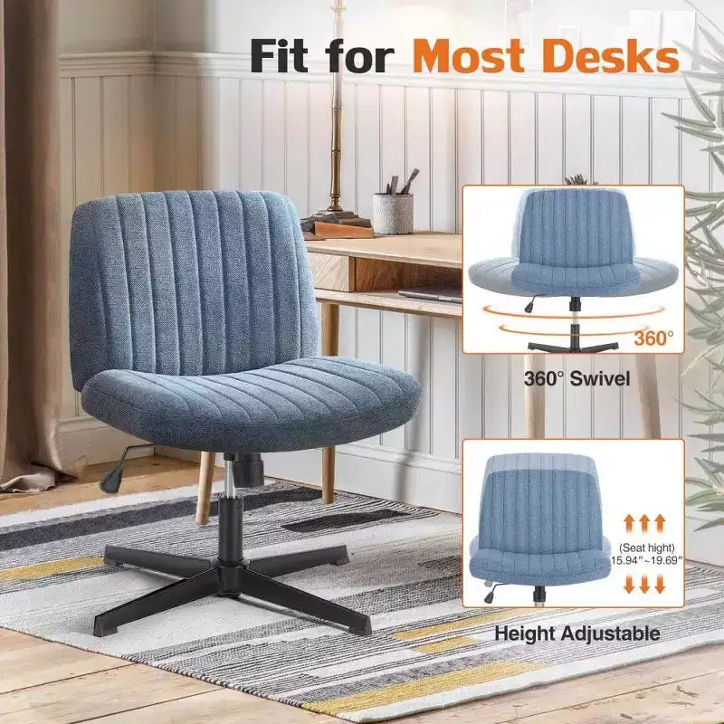26" Wide Seat Office Chair – No Wheels, Cross-Legged Sitting, 360° Swivel & Rocking, 300 lb