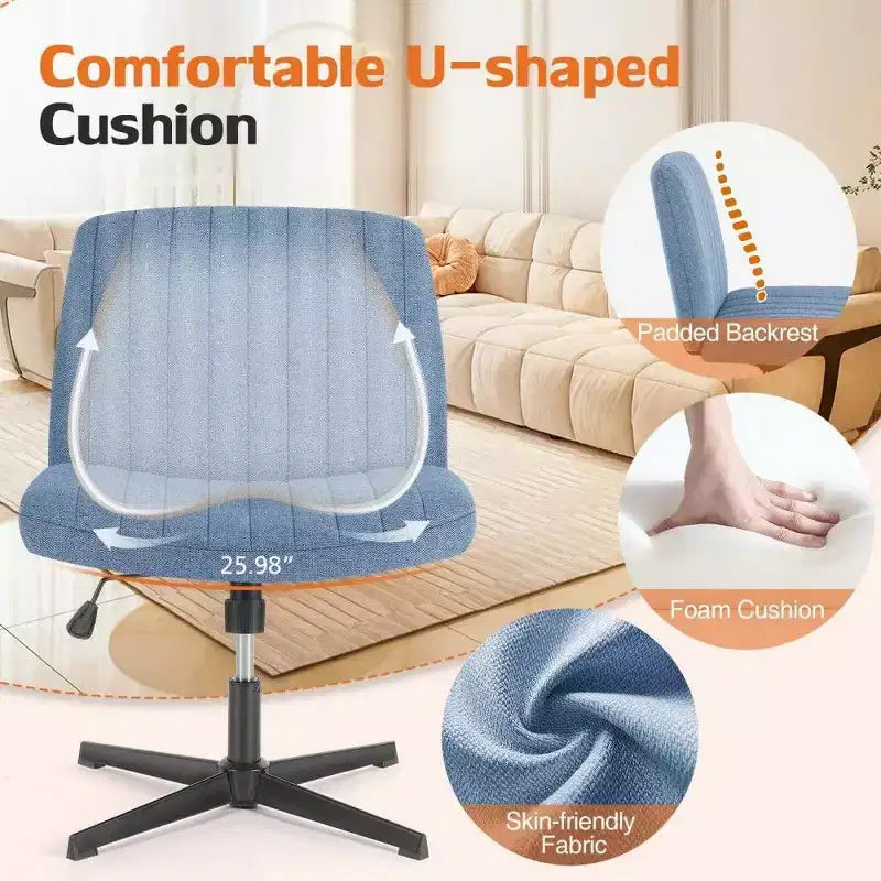 26" Wide Seat Office Chair – No Wheels, Cross-Legged Sitting, 360° Swivel & Rocking, 300 lb