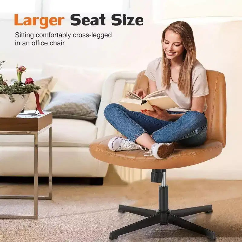 26" Wide Seat Office Chair – No Wheels, Cross-Legged Sitting, 360° Swivel & Rocking, 300 lb