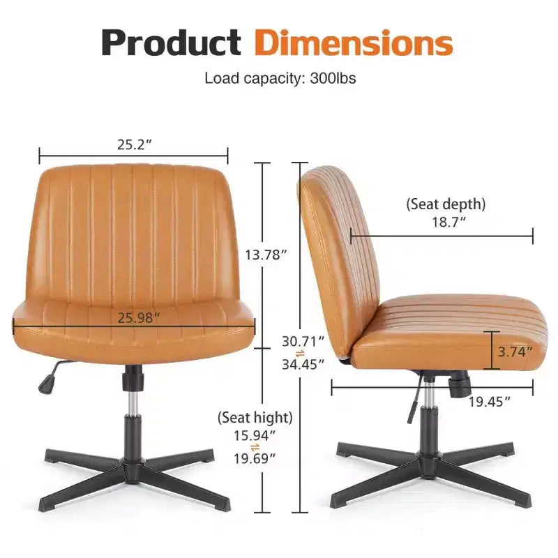 26" Wide Seat Office Chair – No Wheels, Cross-Legged Sitting, 360° Swivel & Rocking, 300 lb