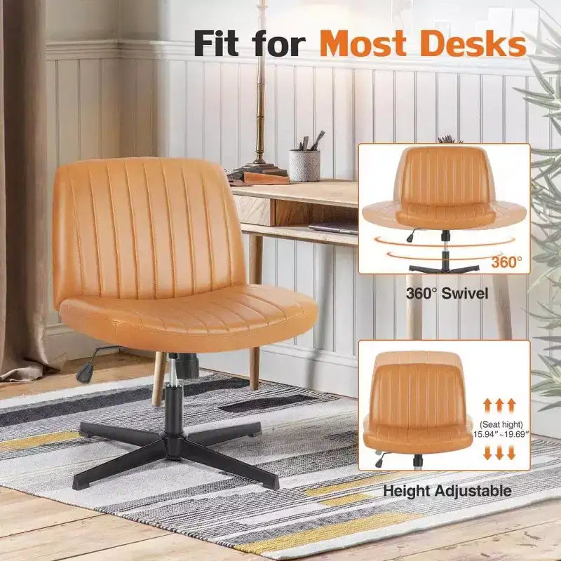 26" Wide Seat Office Chair – No Wheels, Cross-Legged Sitting, 360° Swivel & Rocking, 300 lb