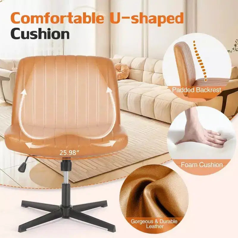26" Wide Seat Office Chair – No Wheels, Cross-Legged Sitting, 360° Swivel & Rocking, 300 lb