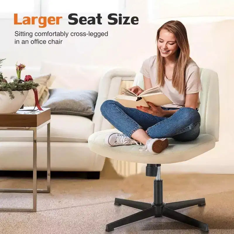 26" Wide Seat Office Chair – No Wheels, Cross-Legged Sitting, 360° Swivel & Rocking, 300 lb