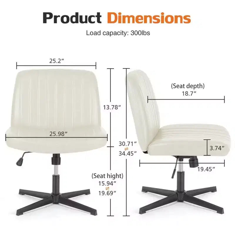 26" Wide Seat Office Chair – No Wheels, Cross-Legged Sitting, 360° Swivel & Rocking, 300 lb