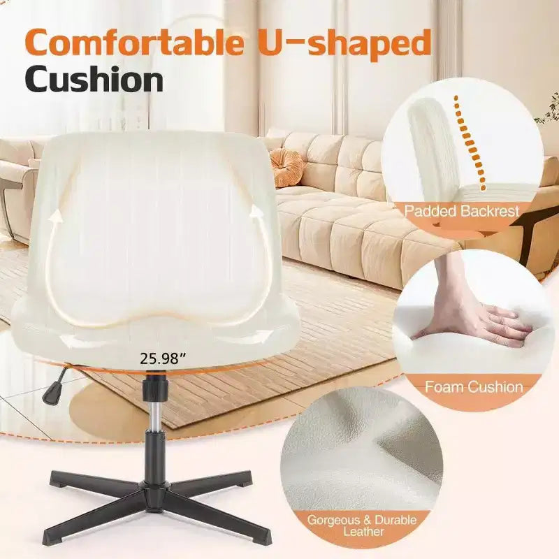 26" Wide Seat Office Chair – No Wheels, Cross-Legged Sitting, 360° Swivel & Rocking, 300 lb