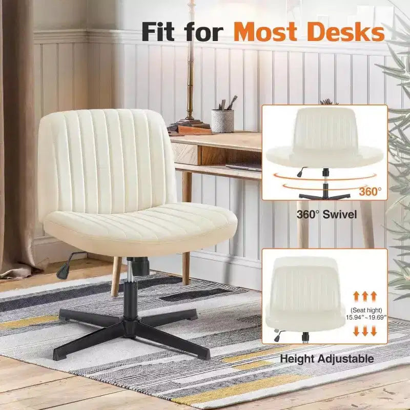 26" Wide Seat Office Chair – No Wheels, Cross-Legged Sitting, 360° Swivel & Rocking, 300 lb