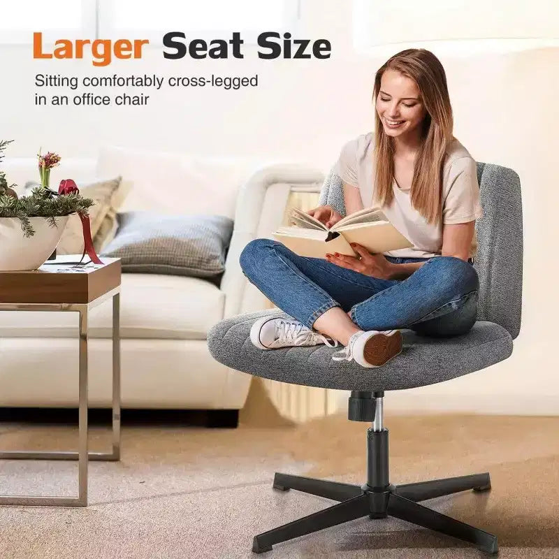 26" Wide Seat Office Chair – No Wheels, Cross-Legged Sitting, 360° Swivel & Rocking, 300 lb