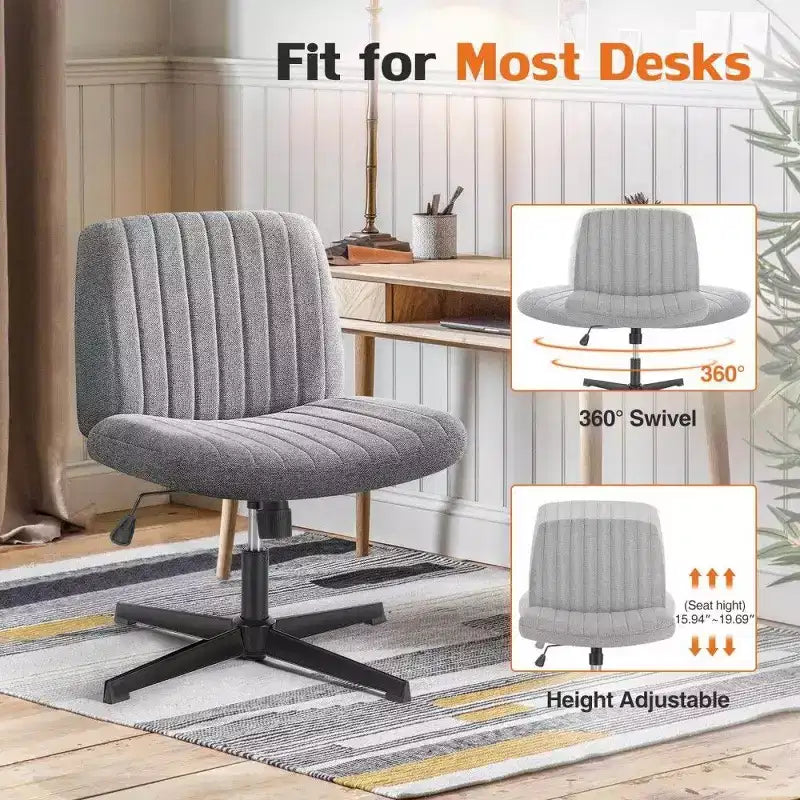 26" Wide Seat Office Chair – No Wheels, Cross-Legged Sitting, 360° Swivel & Rocking, 300 lb
