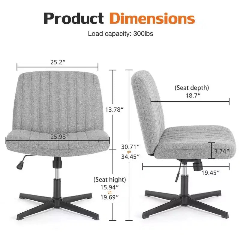 26" Wide Seat Office Chair – No Wheels, Cross-Legged Sitting, 360° Swivel & Rocking, 300 lb
