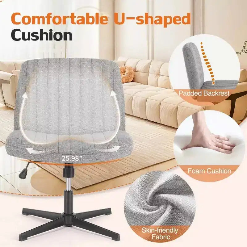 26" Wide Seat Office Chair – No Wheels, Cross-Legged Sitting, 360° Swivel & Rocking, 300 lb