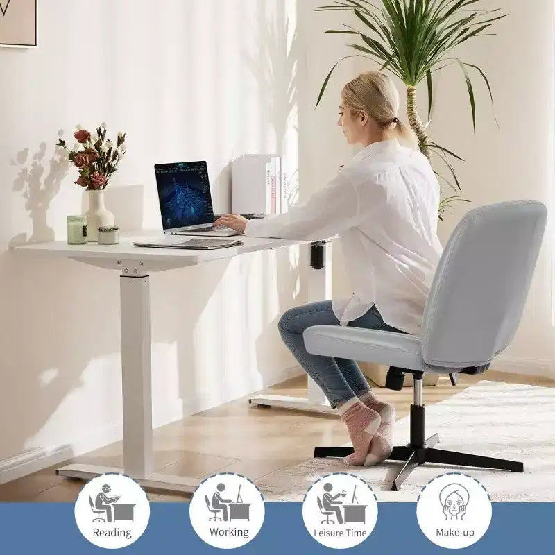 26" Wide Seat Office Chair – No Wheels, Cross-Legged Sitting, 360° Swivel & Rocking, 300 lb