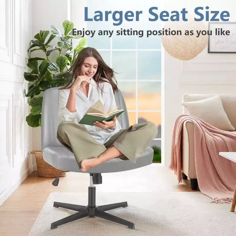 26" Wide Seat Office Chair – No Wheels, Cross-Legged Sitting, 360° Swivel & Rocking, 300 lb