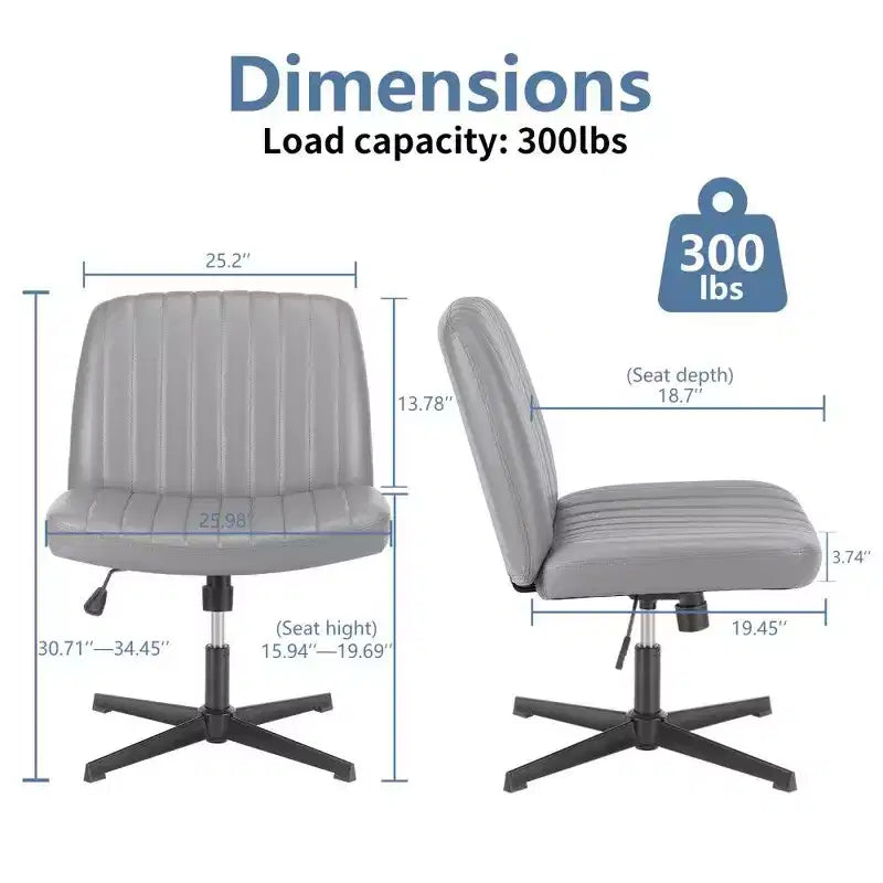 26" Wide Seat Office Chair – No Wheels, Cross-Legged Sitting, 360° Swivel & Rocking, 300 lb