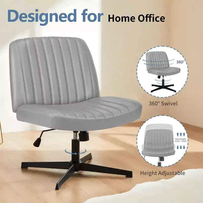 26" Wide Seat Office Chair – No Wheels, Cross-Legged Sitting, 360° Swivel & Rocking, 300 lb