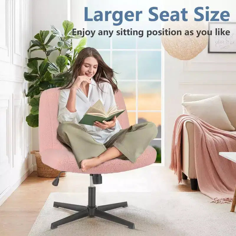 26" Wide Seat Office Chair – No Wheels, Cross-Legged Sitting, 360° Swivel & Rocking, 300 lb