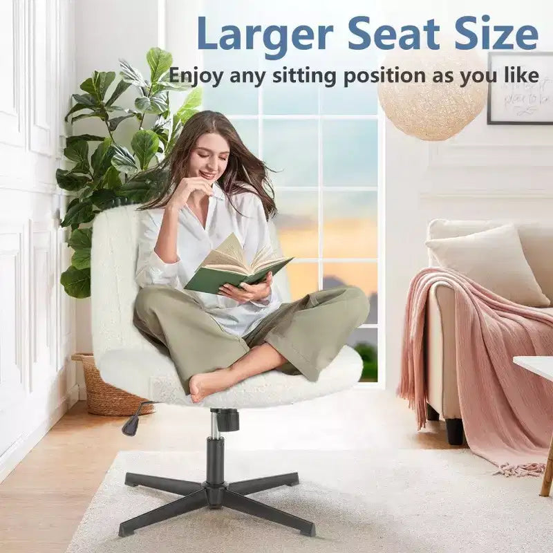26" Wide Seat Office Chair – No Wheels, Cross-Legged Sitting, 360° Swivel & Rocking, 300 lb