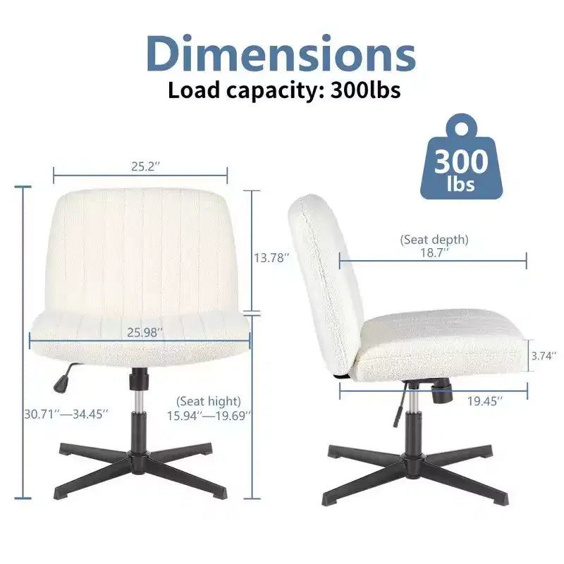 26" Wide Seat Office Chair – No Wheels, Cross-Legged Sitting, 360° Swivel & Rocking, 300 lb