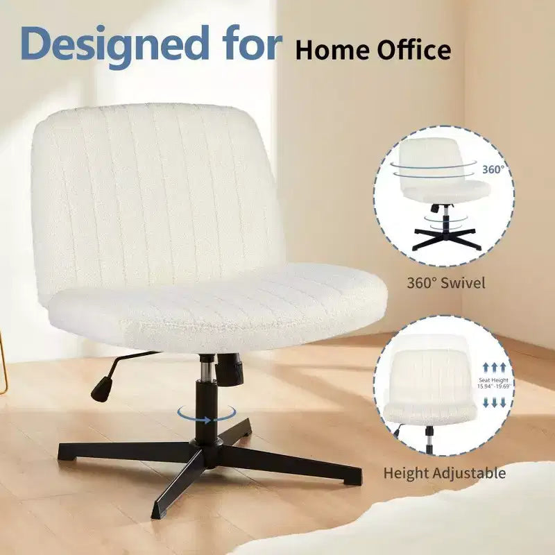 26" Wide Seat Office Chair – No Wheels, Cross-Legged Sitting, 360° Swivel & Rocking, 300 lb