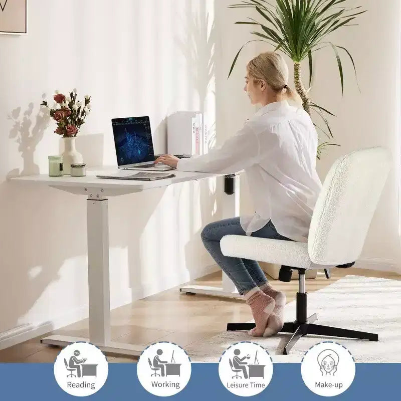 26" Wide Seat Office Chair – No Wheels, Cross-Legged Sitting, 360° Swivel & Rocking, 300 lb