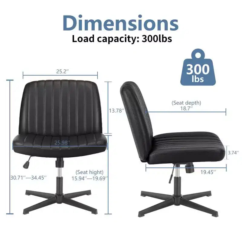 26" Wide Seat Office Chair – No Wheels, Cross-Legged Sitting, 360° Swivel & Rocking, 300 lb