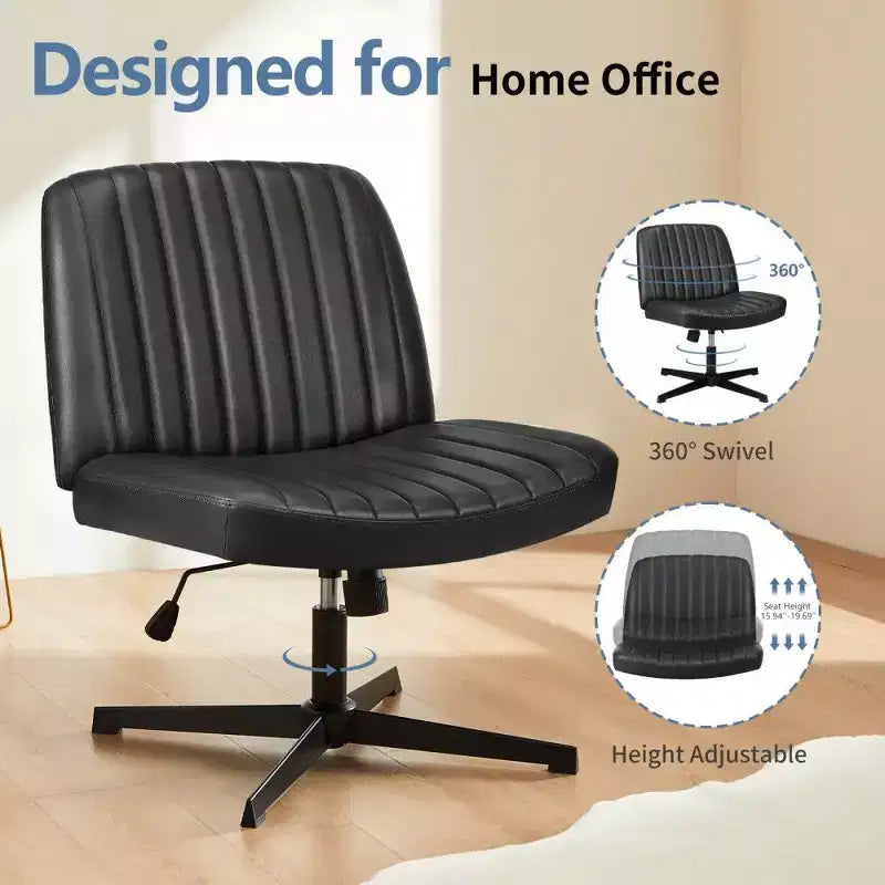 26" Wide Seat Office Chair – No Wheels, Cross-Legged Sitting, 360° Swivel & Rocking, 300 lb