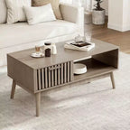 Coffee Table with Storage, 39 Mid Century Modern Fluted Center Tables with Drawer, Open Shelf & Study Wood Legs, 2-Tiers for Living Room Bedroom