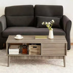 Table basse avec rangement, 39 tables centrales cannelées de style Mid-Century avec tiroir, étagère ouverte et pieds en bois robustes, 2 niveaux pour salon ou chambre