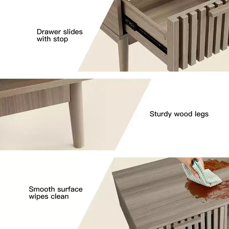 Coffee Table with Storage, 39 Mid Century Modern Fluted Center Tables with Drawer, Open Shelf & Study Wood Legs, 2-Tiers for Living Room Bedroom