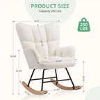 Fauteuil à bascule moderne rembourré en tissu peluche avec dossier haut – Fauteuil d'appoint pour le salon et la chambre à coucher