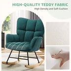 Fauteuil à bascule moderne rembourré en tissu peluche avec dossier haut – Fauteuil d'appoint pour le salon et la chambre à coucher