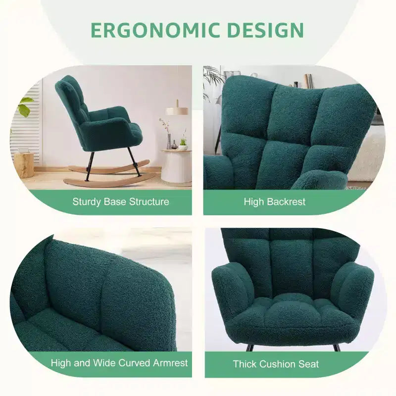 Modern Teddy Upholstered Glider Rocker Chair with High Backrest – Accent Armchair for Living Room & Bedroom