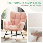 Fauteuil à bascule moderne rembourré en tissu peluche avec dossier haut – Fauteuil d'appoint pour le salon et la chambre à coucher