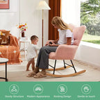 Fauteuil à bascule moderne rembourré en tissu peluche avec dossier haut – Fauteuil d'appoint pour le salon et la chambre à coucher