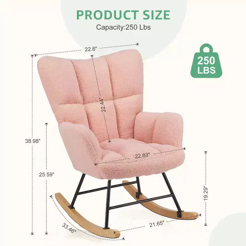 Modern Teddy Upholstered Glider Rocker Chair with High Backrest – Accent Armchair for Living Room & Bedroom