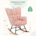 Fauteuil à bascule moderne rembourré en tissu peluche avec dossier haut – Fauteuil d'appoint pour le salon et la chambre à coucher