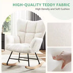 Fauteuil à bascule moderne rembourré en tissu peluche avec dossier haut – Fauteuil d'appoint pour le salon et la chambre à coucher