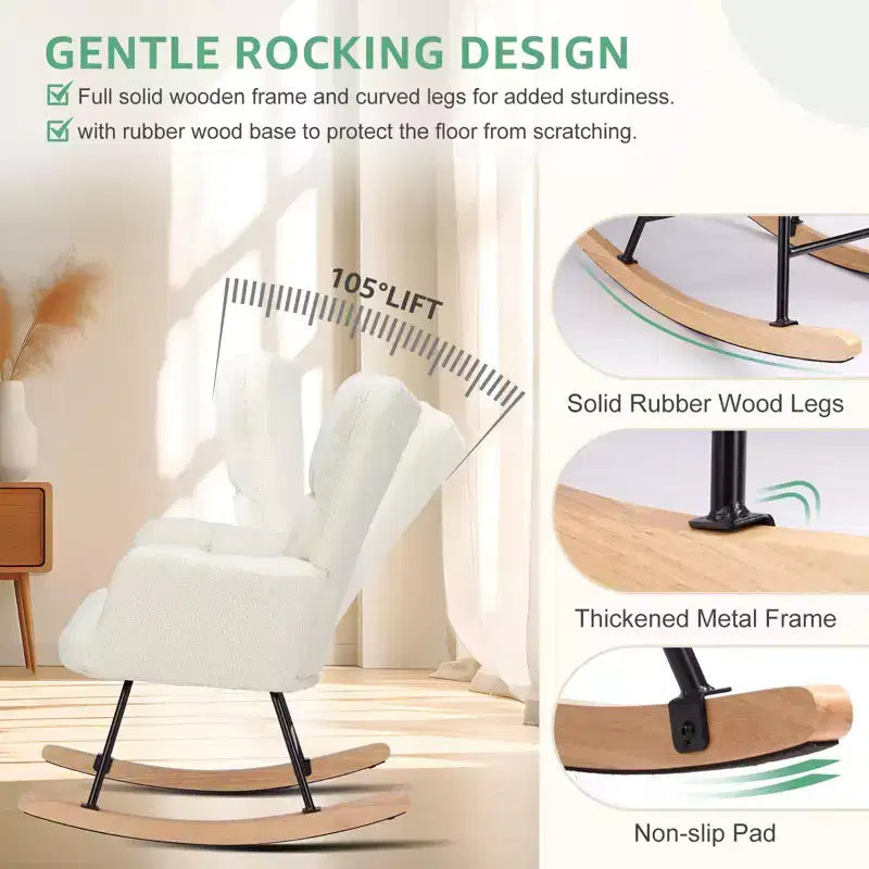 Modern Teddy Upholstered Glider Rocker Chair with High Backrest – Accent Armchair for Living Room & Bedroom