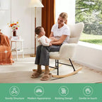 Fauteuil à bascule moderne rembourré en tissu peluche avec dossier haut – Fauteuil d'appoint pour le salon et la chambre à coucher