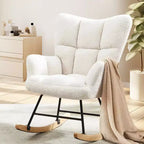 Fauteuil à bascule moderne rembourré en tissu peluche avec dossier haut – Fauteuil d'appoint pour le salon et la chambre à coucher
