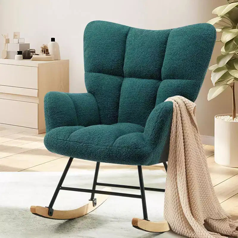 Modern Teddy Upholstered Glider Rocker Chair with High Backrest – Accent Armchair for Living Room & Bedroom