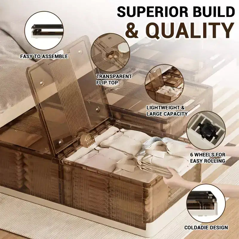 2 Pack Under Bed Storage Containers, Stackable Rolling Storage Plastic Containers, Multi-Purpose Rolling Low Profile Bins with Lids