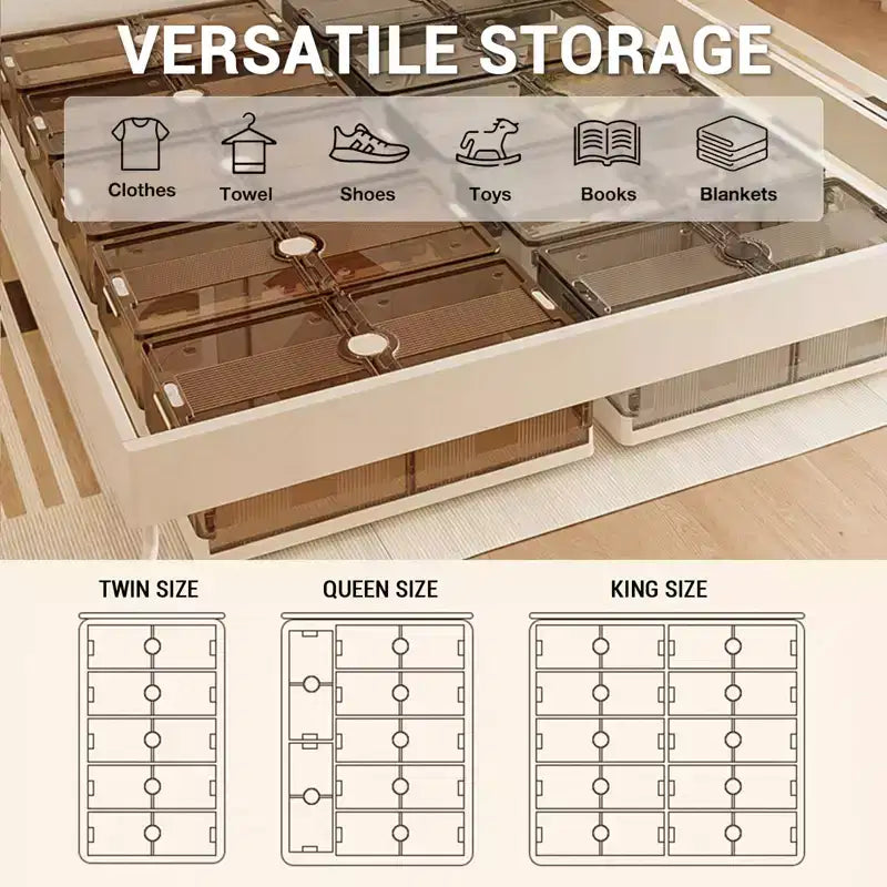 2 Pack Under Bed Storage Containers, Stackable Rolling Storage Plastic Containers, Multi-Purpose Rolling Low Profile Bins with Lids