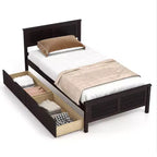 Costway Twin Size Wooden Bed Frame with 2 Storage Drawers & Under-bed Storage Espresso