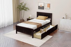 Cadre de lit double en bois avec 2 tiroirs de rangement et rangement sous le lit – Espresso