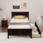 Cadre de lit double en bois avec 2 tiroirs de rangement et rangement sous le lit – Espresso