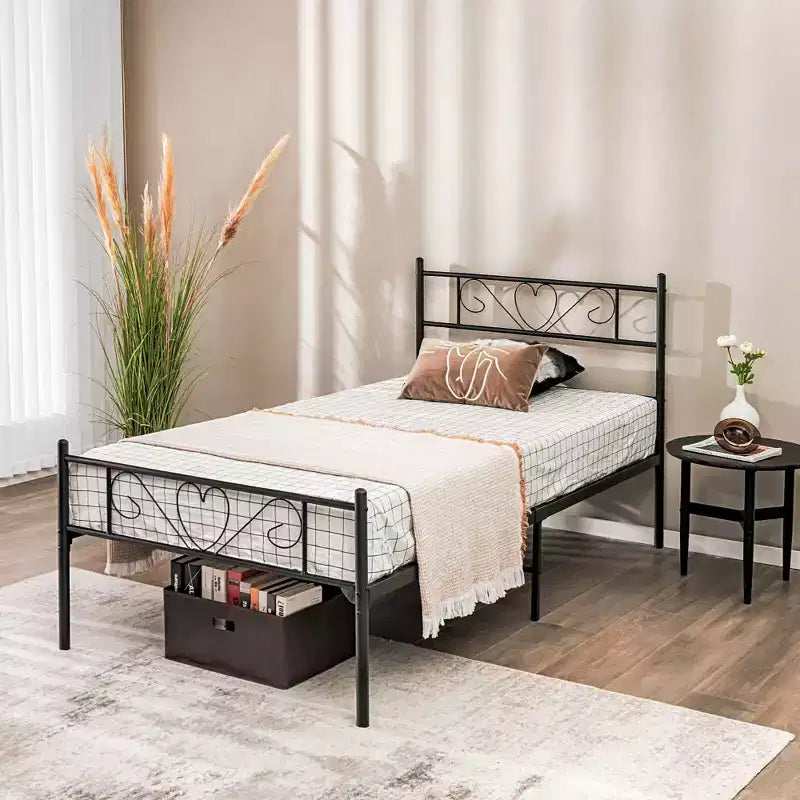 Twin XL Heavy-Duty Metal Platform Bed Frame with Under-Bed Storage & Steel Slat Support
