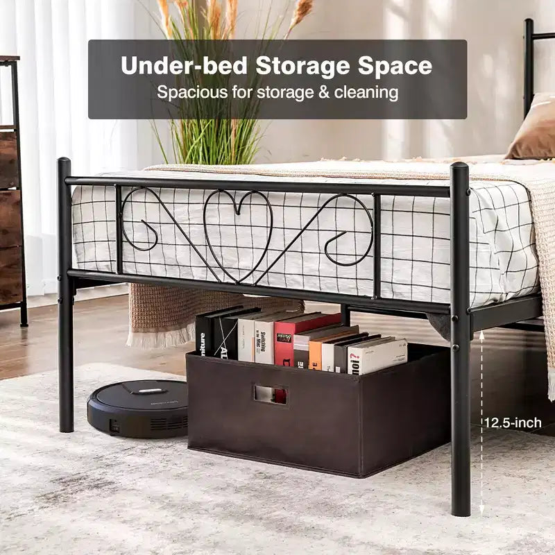 Twin XL Heavy-Duty Metal Platform Bed Frame with Under-Bed Storage & Steel Slat Support