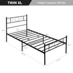 Cadre de lit plateforme Twin XL en métal robuste avec rangement sous le lit et support à lattes en acier